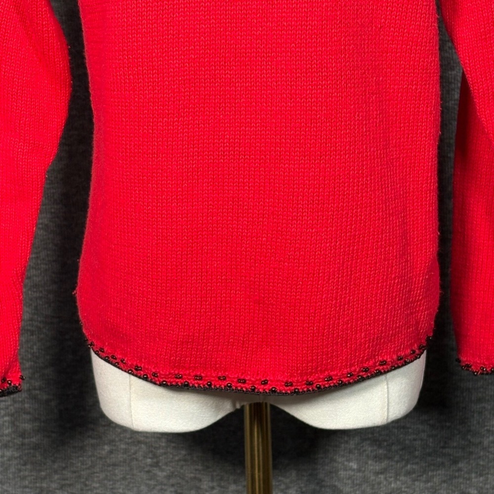 Vintage Heirloom Collectibles Cardigan Red Floral Beaded Sweater Small Petite - Picture 9 of 12